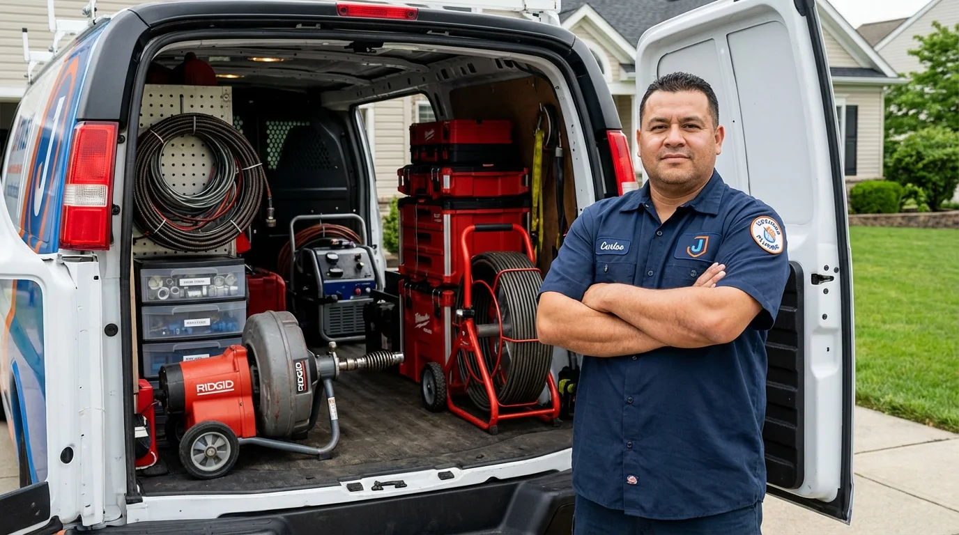 Professional drain cleaning equipment and Johns Plumbing LLC plumber in Lowellville
